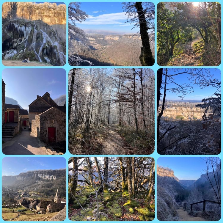 Wandern mit Hund in Baume-les-Messieurs im französischen Jura im Winter