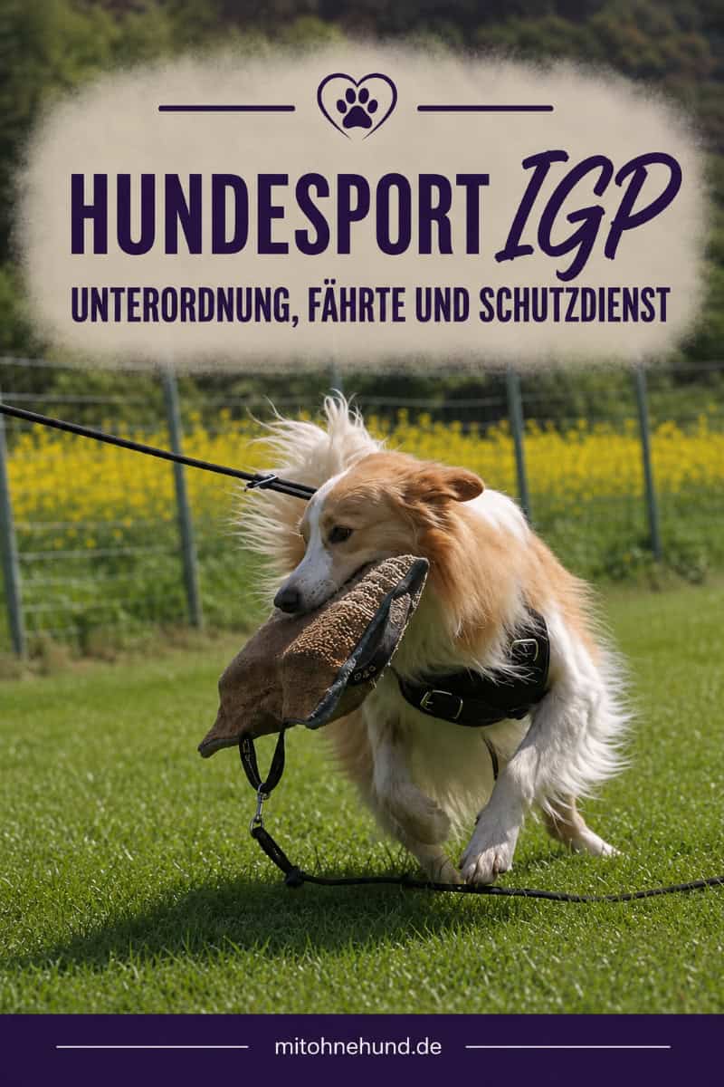Hund trägt beim IGP-Hundesport ein Beißkissen während des Trainings. Das Bild steht für die Disziplinen Unterordnung, Fährtenarbeit und Schutzdienst im IGP.