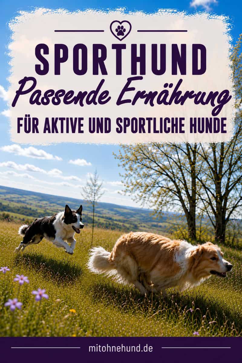 Zwei sportlich aktive Hunde laufen über eine Wiese. Das Beitragsbild zeigt die Sporthund-Ernährung und die richtige Fütterung aktiver Hunde für Leistung, Regeneration und Gesundheit.